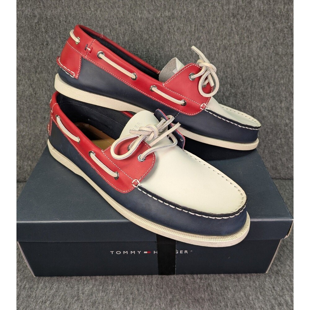 Tommy Hilfiger Bowman Boat Shoes Men 13 M Blue Red White Leather w/ Box